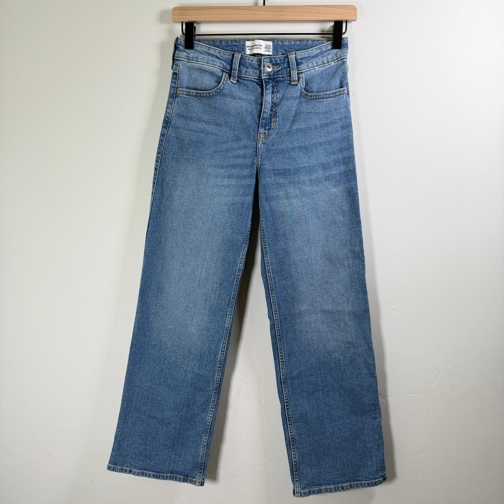 Abercrombie Kids High Rise Wide Leg Jeans Size 13/14 Light Wash Adjustable Waist